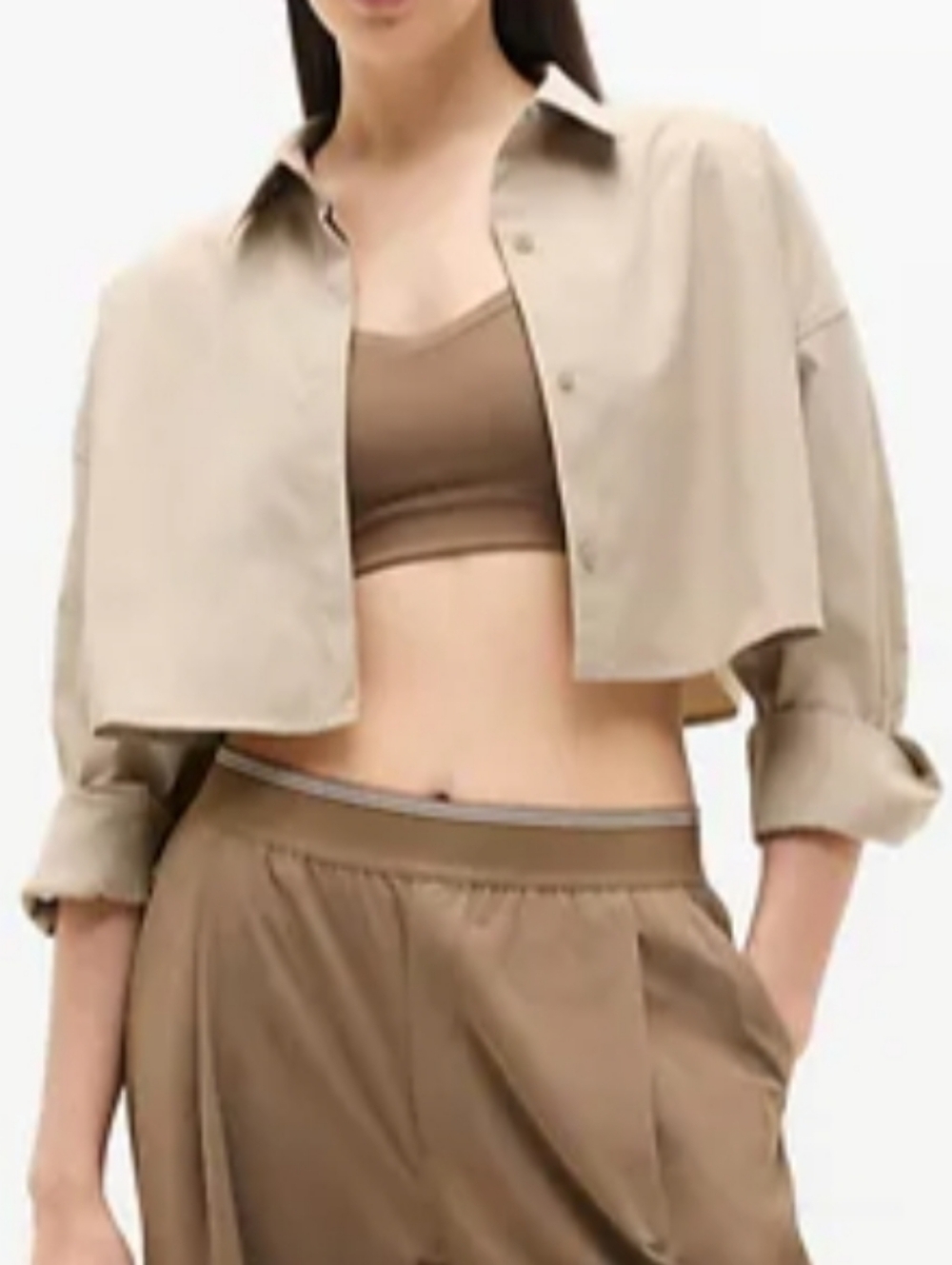 Athleta Midday Ultra Cropped Shirt Khaki Workwear Large